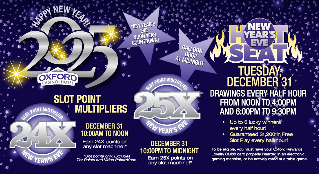 NYE promos at Oxford Casino