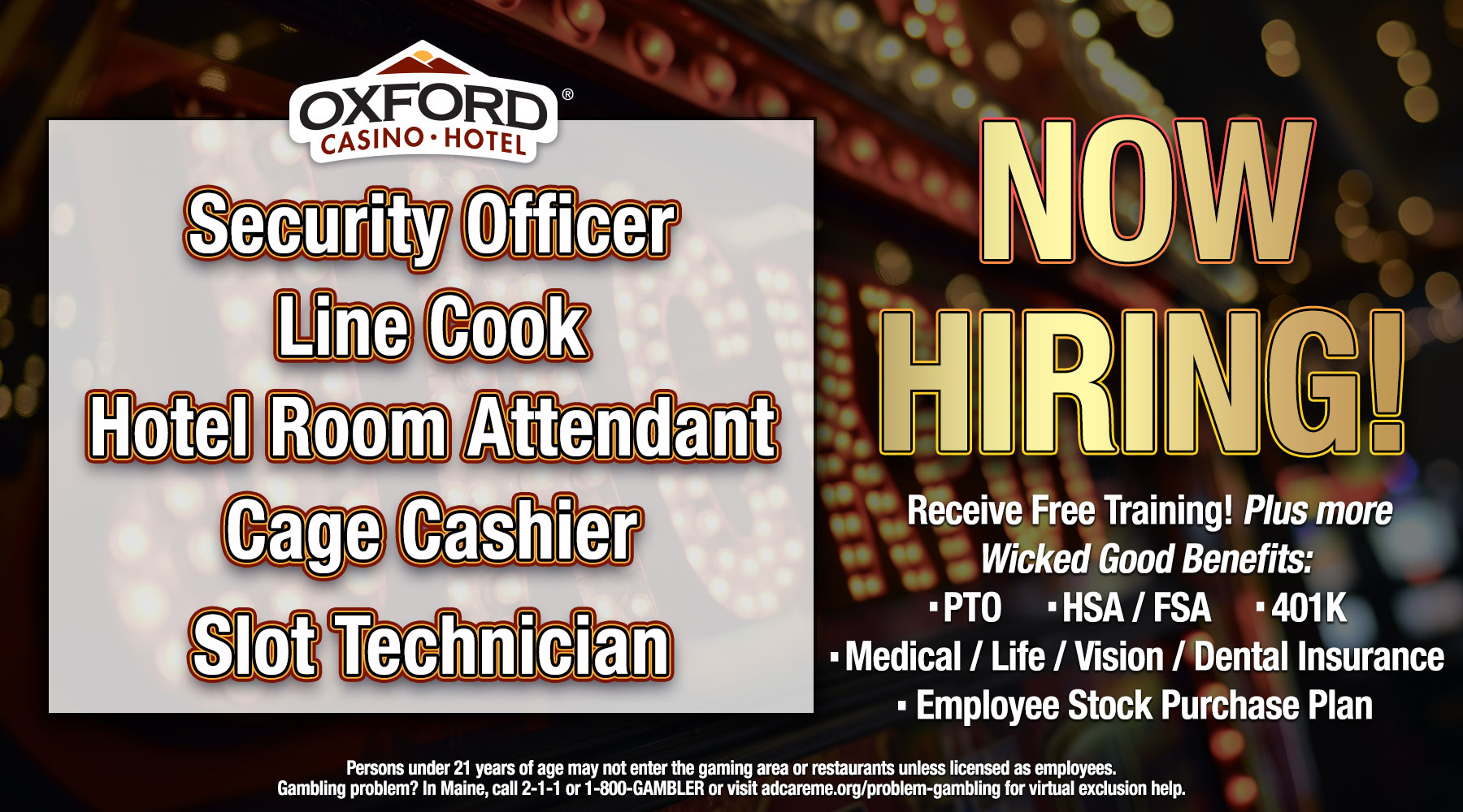 Now Hiring at Oxford Casino Hotel July 2024