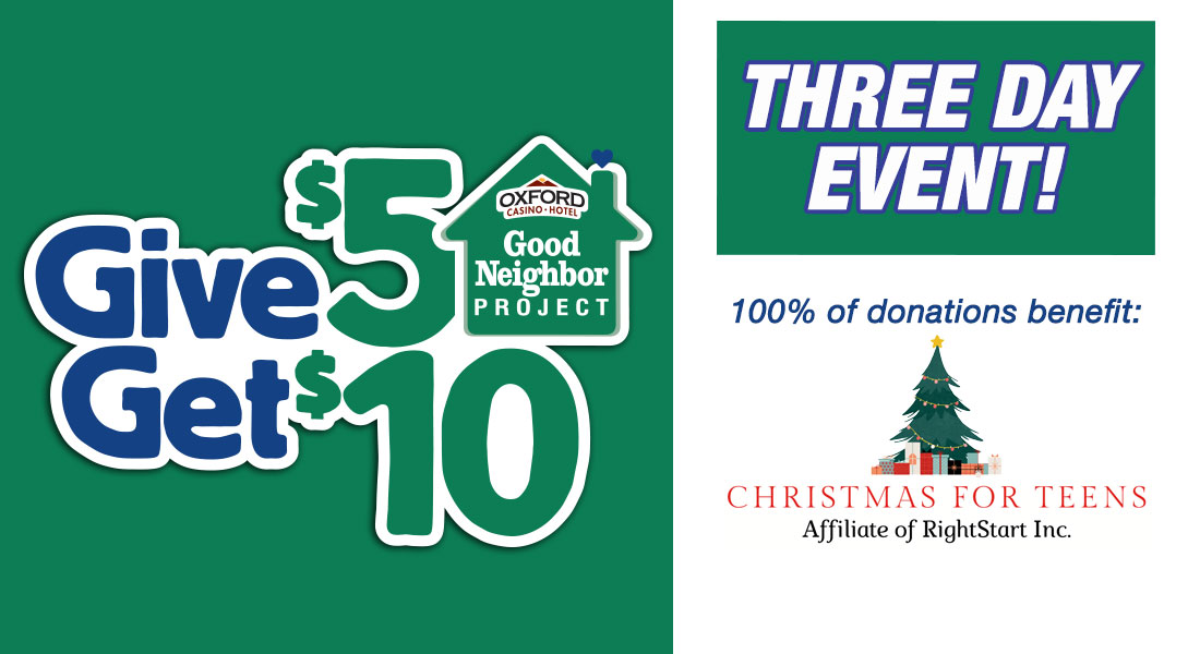 Give $5 Get $10 RightStart at Oxford Casino Hotel