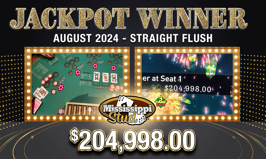 Straight Flush winner on Mississippi Stud at Oxford Casino Hotel