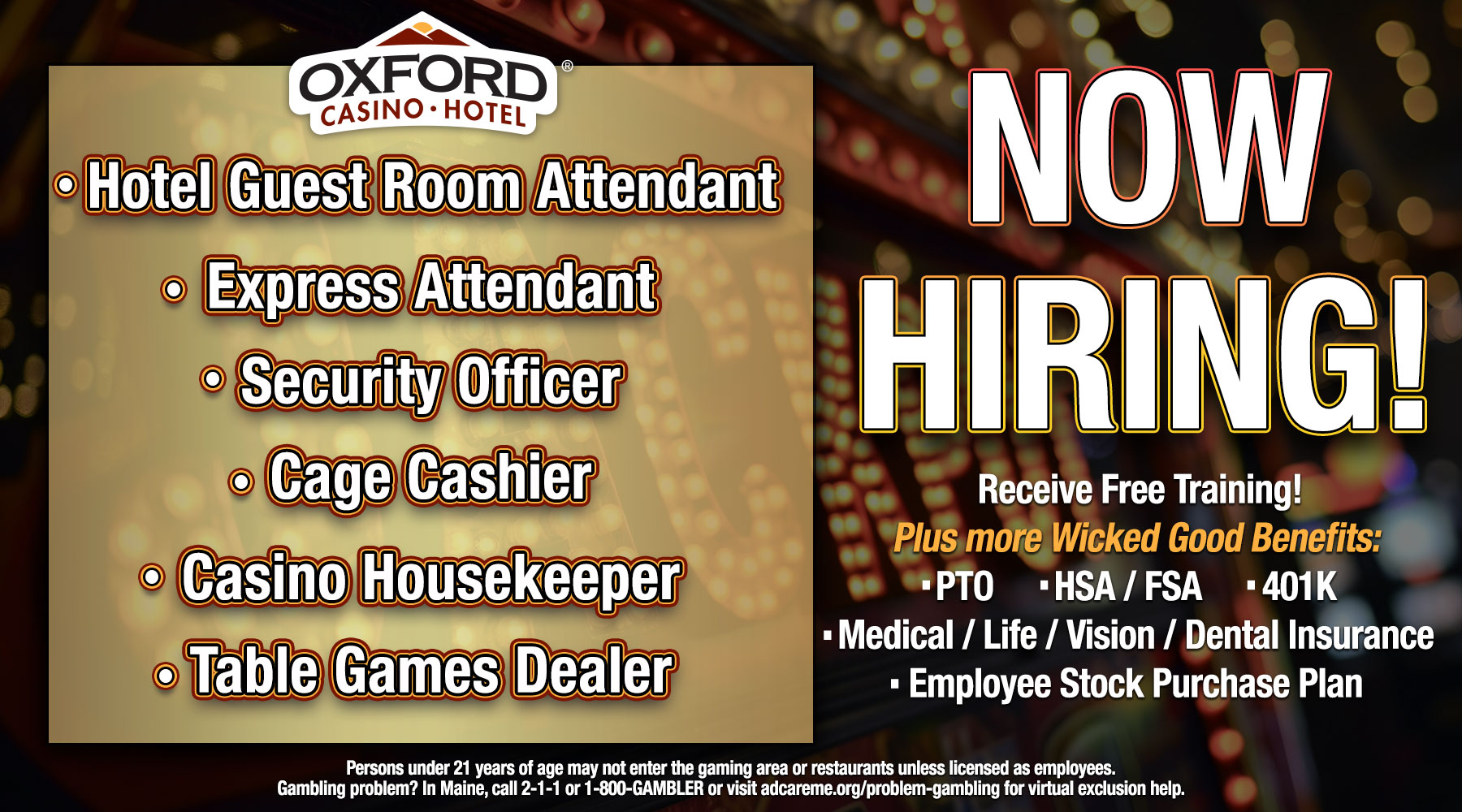 Now Hiring at Oxford Casino Hotel January 2025