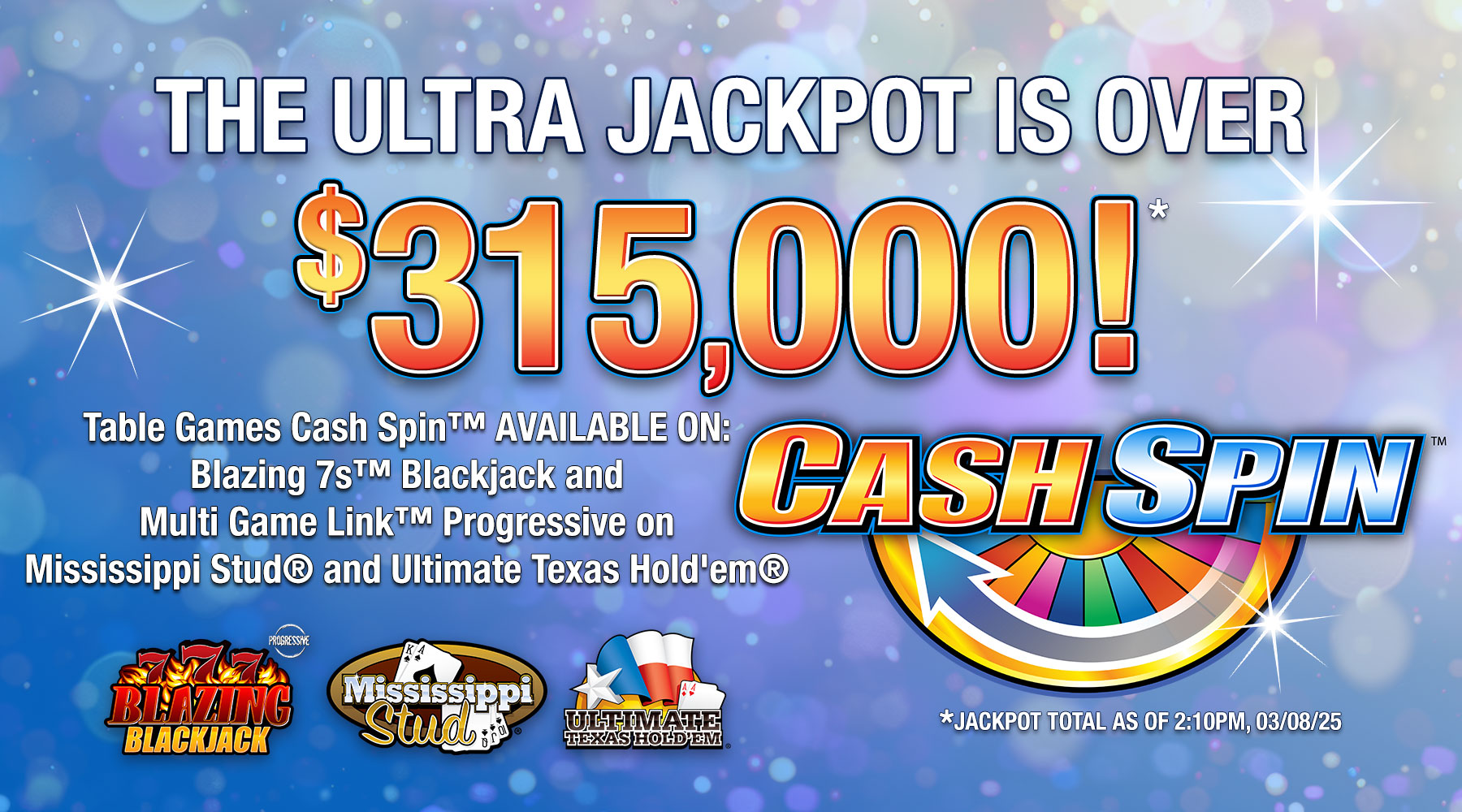 Cash Spin Jackpot $315,000 as of 3/8/25