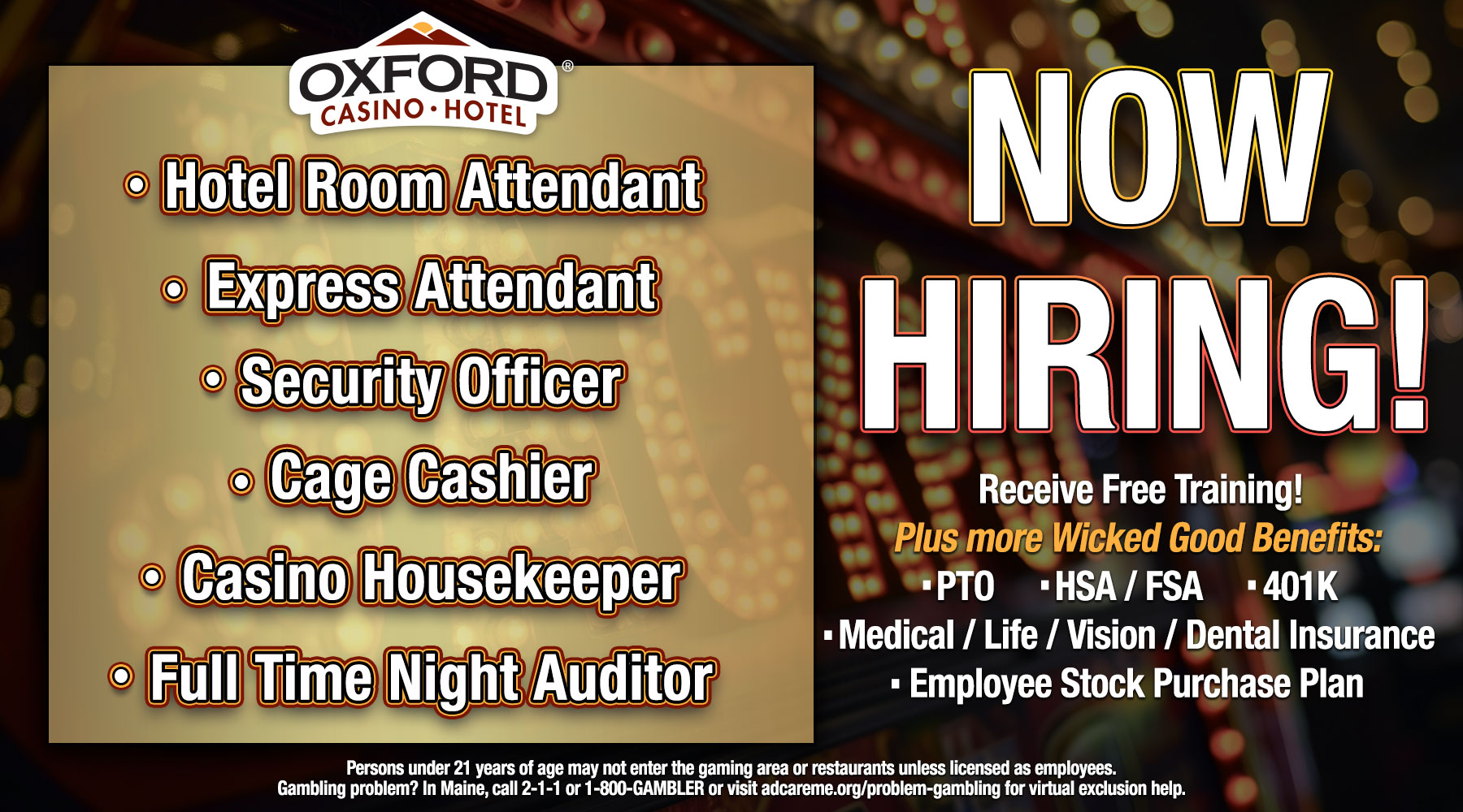 Now Hiring at Oxford Casino Hotel